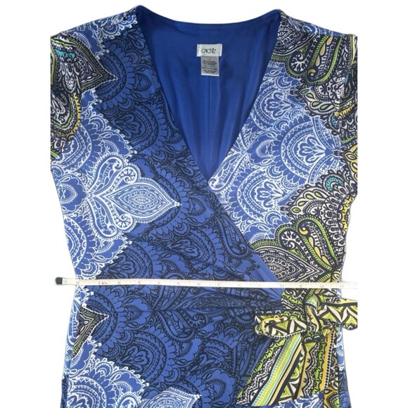 Cache Faux Wrap Dress Women's Small Blue Paisley  V-Neck Short Sleeves Front Tie - Picture 6 of 7